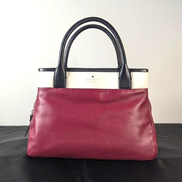 kate spade Handbags - Kate Spade Branton Square Mill satchel tote maroon ivory black w/ dust bag EUC